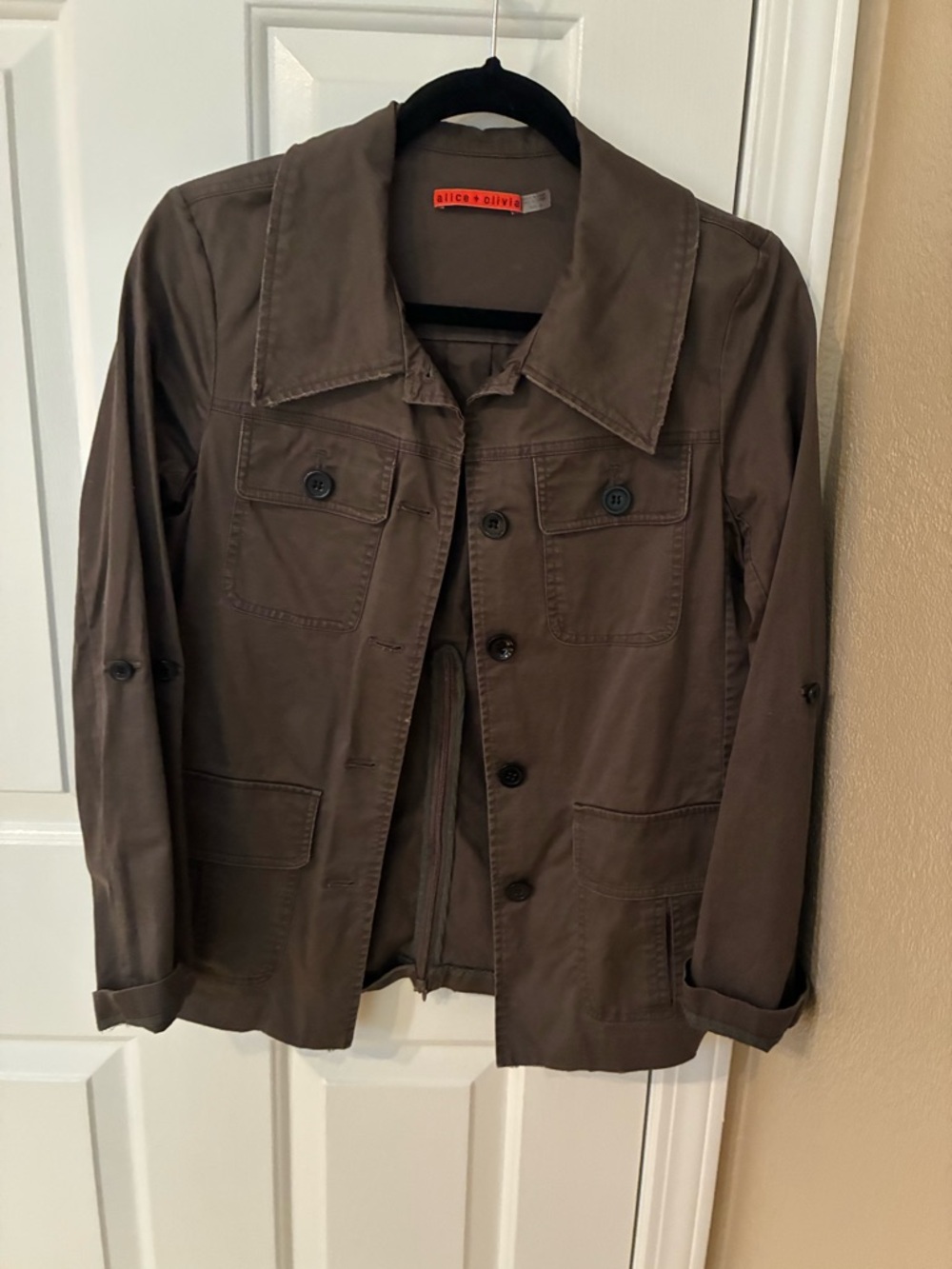 Alice + Olivia Brown Button-Front Utility Jacket